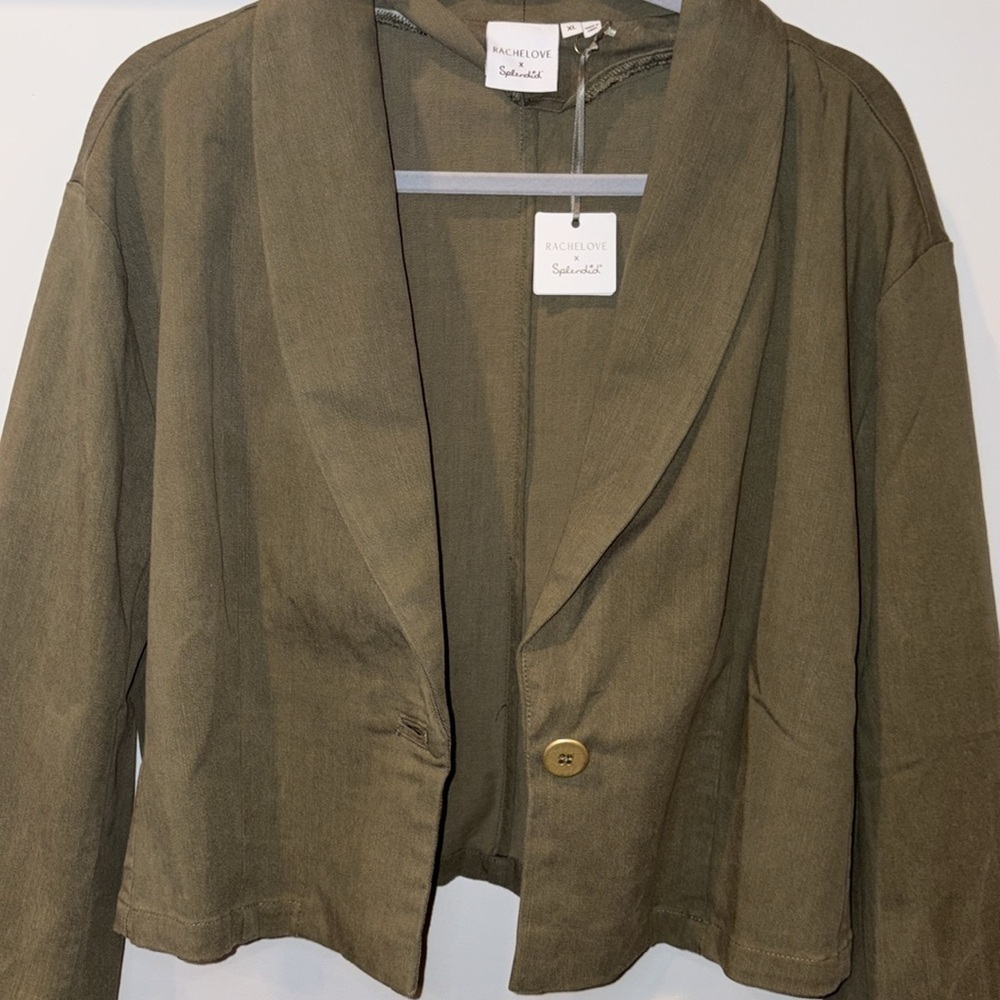 Splendid NWT Cropped Blazer Single Button Size XL Olive Green - Picture 6 of 13